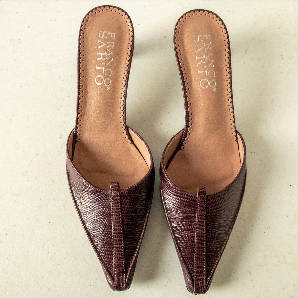 Franco Sarto Women's Burgundy Snake Skin Mule Heel